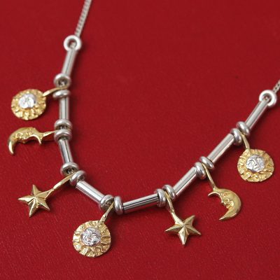 Gold accented sterling silver necklace, 'Universe' - Gold plated choker