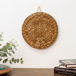 Ceramic plaque, 'Honey Aztec Sun Stone' - Hand Crafted Archaeological Ceramic Calendar