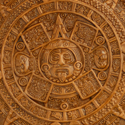 Keramische Gedenktafel, „Aztekischer Sonnenstein in Terrakotta“. - Archäologische Keramik-Wandtafel, handgefertigt in Mexiko