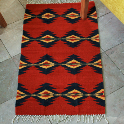 Zapotec wool rug, 'Red Lightning' (2x3) - Mexican Zapotec Wool Rug 2 X 3 Ft Handmade