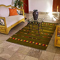 Zapotec wool rug, 'Confetti Stripes' (4x6)