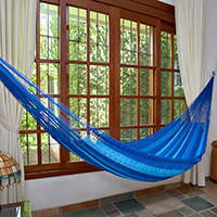 Hammock, 'Blue Caribbean' (double) - Collectible Striped Mayan Hammock (Double)