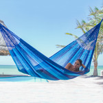 Hammock, 'Blue Caribbean' (double) - Collectible Striped Mayan Hammock (Double)