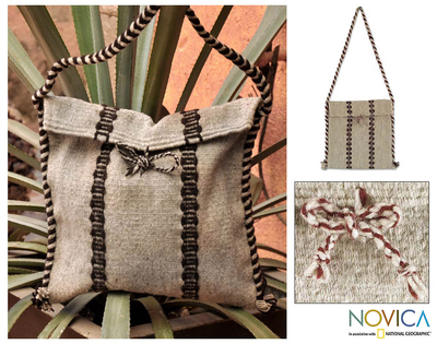 Wool shoulder bag, 'Oaxaca Wine' - Fair Trade Striped Wool Shoulder Bag 