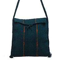 Wool shoulder bag, 'Jade Forest' - Dark Green Hand Woven Wool Shoulder Bag from Mexico