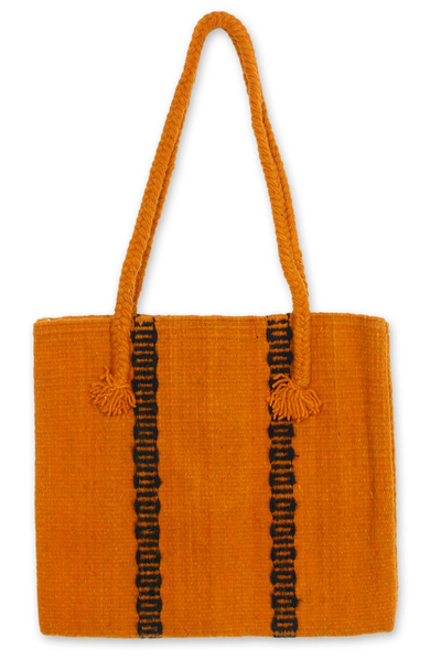 Wool handbag, 'Zapotec Orange' - Wool handbag