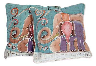 Cotton cushion covers, 'Mom and Baby' (pair) - Hand Made Cotton Cushion Covers (Pair)