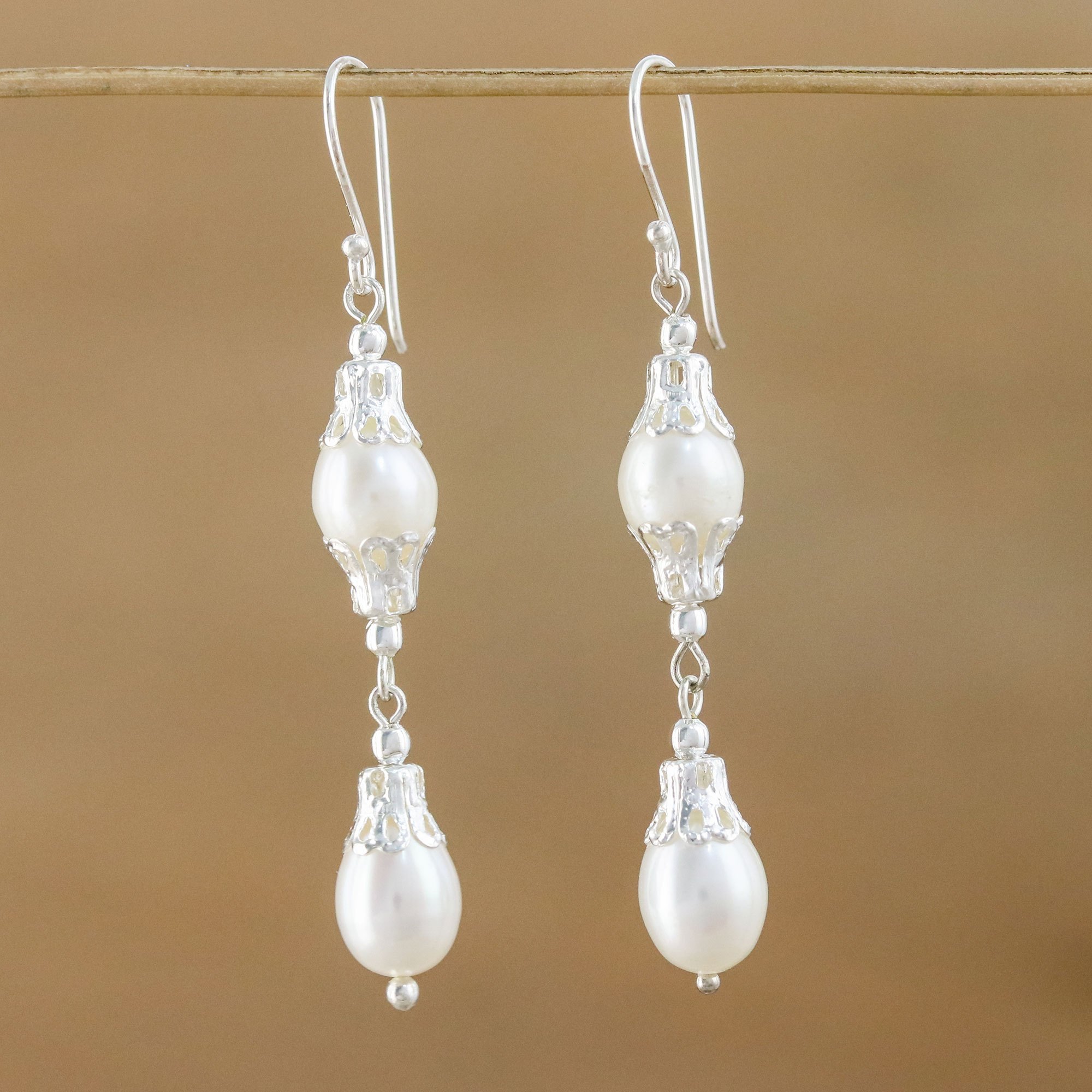 Sterling Silver And Pearl Drop Earrings Clouds Novica Sterling Silver And Pearl Drop Earrings