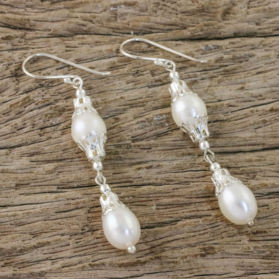 Pendientes colgantes de perlas - Pendientes colgantes de plata de ley y perlas