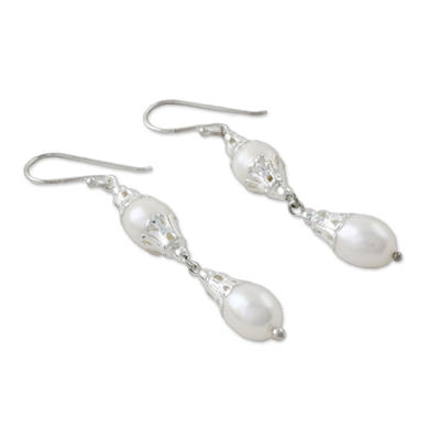 Pendientes colgantes de perlas - Pendientes colgantes de plata de ley y perlas