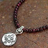 Garnet pendant necklace, 'Lucky Charm'