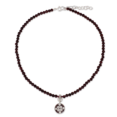 Garnet pendant necklace, 'Lucky Charm' - Garnet and Sterling Silver Choker