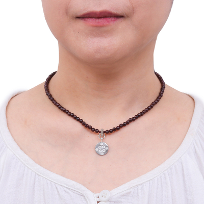 Garnet pendant necklace, 'Lucky Charm' - Garnet and Sterling Silver Choker