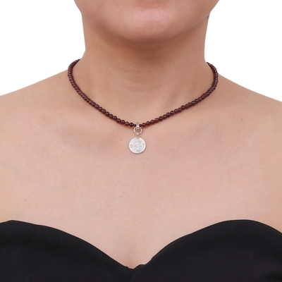 Halskette mit Granat-Anhänger - Halsband aus Granat und Sterlingsilber