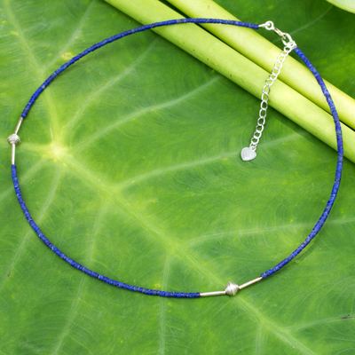 Lapis lazuli beaded necklace, 'A Pure Soul' - Handcrafted Sterling Silver and Lapis Lazuli Necklace