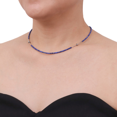 Lapis lazuli beaded necklace, 'A Pure Soul' - Handcrafted Sterling Silver and Lapis Lazuli Necklace