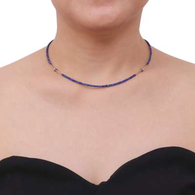 Lapislazuli-Perlenkette - Handgefertigte Halskette aus Sterlingsilber und Lapislazuli