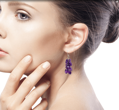 Amethyst cluster earrings, 'Violet Clouds' - Beaded Amethyst Earrings