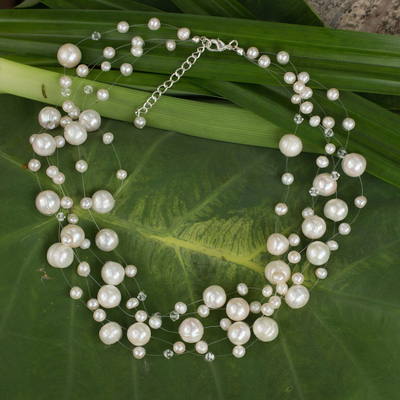 Pearl strand necklace, 'Ivory Fishnet' - Bridal Pearl Necklace