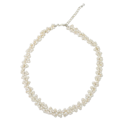 Pearl beaded necklace, 'Extravagant White' - Hand Made Bridal Pearl Strand Necklace