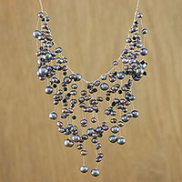 Artisan Crafted Pearl Necklace,'Black Cloudfall'