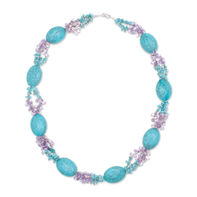 Amethyst beaded necklace, 'Gleaming Star' - Amethyst and Reconstituted Turquoise Necklace
