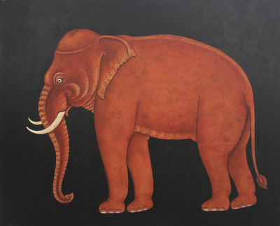 'Auspicious Elephant' - Thai Folk Art Painting of an Elephant