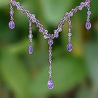 Amethyst Y necklace, 'Violet Empress' - Artisan Crafted Amethyst Y Necklace