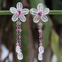 Rose quartz flower earrings, 'Sweet Eternal' - Floral Beaded Rose Quartz Earrings from Thailand