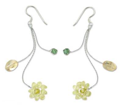 Peridot and citrine dangle earrings, 'Comet' - Floral Peridot and Citrine Earrings