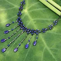 Lapis lazuli choker, 'Rain Shower' - Hand Made Lapis Lazuli Waterfall Necklace