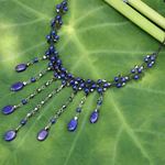 Lapis lazuli choker, 'Rain Shower' - Hand Made Lapis Lazuli Waterfall Necklace
