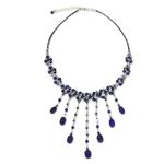 Lapis lazuli choker, 'Rain Shower' - Hand Made Lapis Lazuli Waterfall Necklace