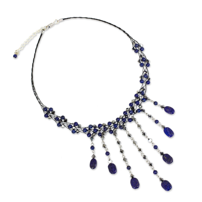Lapis lazuli choker, 'Rain Shower' - Hand Made Lapis Lazuli Waterfall Necklace