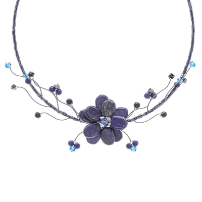 Lapis lazuli choker, 'Blue Bouquet' - Hand Made Floral Lapis Lazuli Choker
