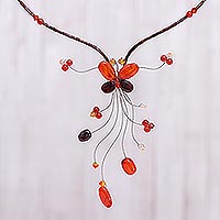 Carnelian and garnet flower necklace, 'Orange Forest' - Carnelian and garnet flower necklace