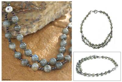 Labradorite strand necklace, 'Mars and Venus' - Hand Made Beaded Labradorite Necklace