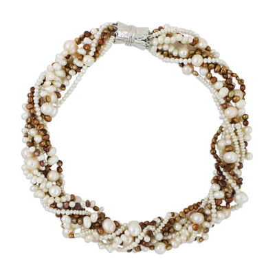 Pearl torsade necklace, 'Sunset Sea' - Pearl torsade necklace