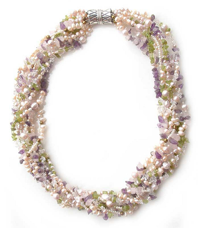 Pearl and amethyst torsade necklace, 'Pastel Petals' - Pearl and Amethyst Torsade Necklace from Thailand