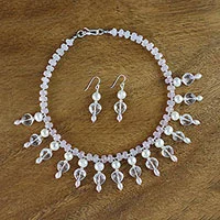 Pearl and quartz jewelry set, 'Nymph's Heart' - Pearl and quartz jewelry set