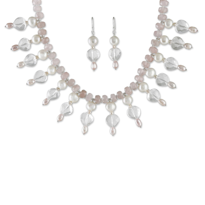 Pearl and quartz jewelry set, 'Nymph's Heart' - Pearl and quartz jewelry set