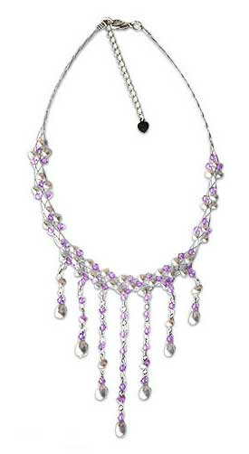 Pearl waterfall necklace, 'Lilac Rain Shower' - Pearl waterfall necklace