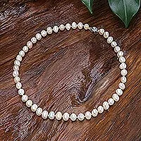 Featured review for Cultured pearl and peridot strand necklace, Pink Sea Breath