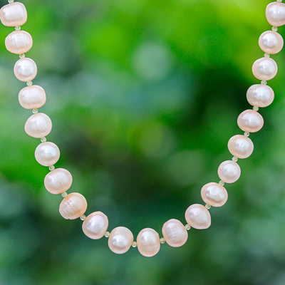 Collar de perlas cultivadas y peridotos - Collar de perlas para novia hecho a mano