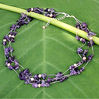 Pearl and amethyst strand necklace, 'Natural Spectacular' - Beaded Amethyst Necklace