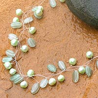 Pearl choker, 'Ethereal' - Unique Beaded Pearl and Quartz Necklace from Thailand