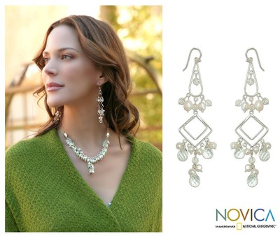 Pearl chandelier earrings, 'Delight' - Pearl chandelier earrings