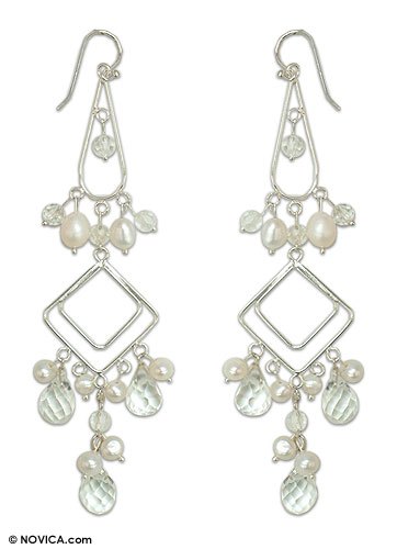 Pearl chandelier earrings, 'Delight' - Pearl chandelier earrings