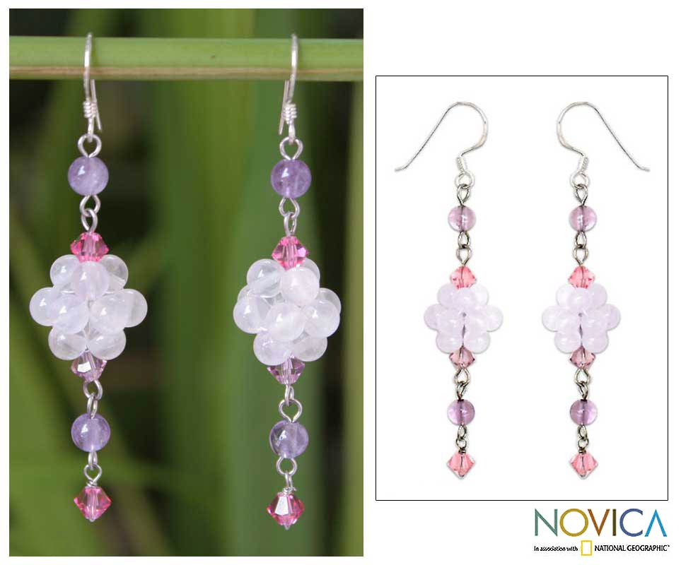 Sterling Silver Beaded Rose Quartz Earrings - Enchanted Bloom