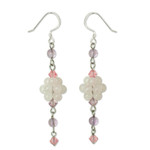 Rose quartz and amethyst dangle earrings, 'Enchanted Bloom' - Sterling Silver Beaded Rose Quartz Earrings